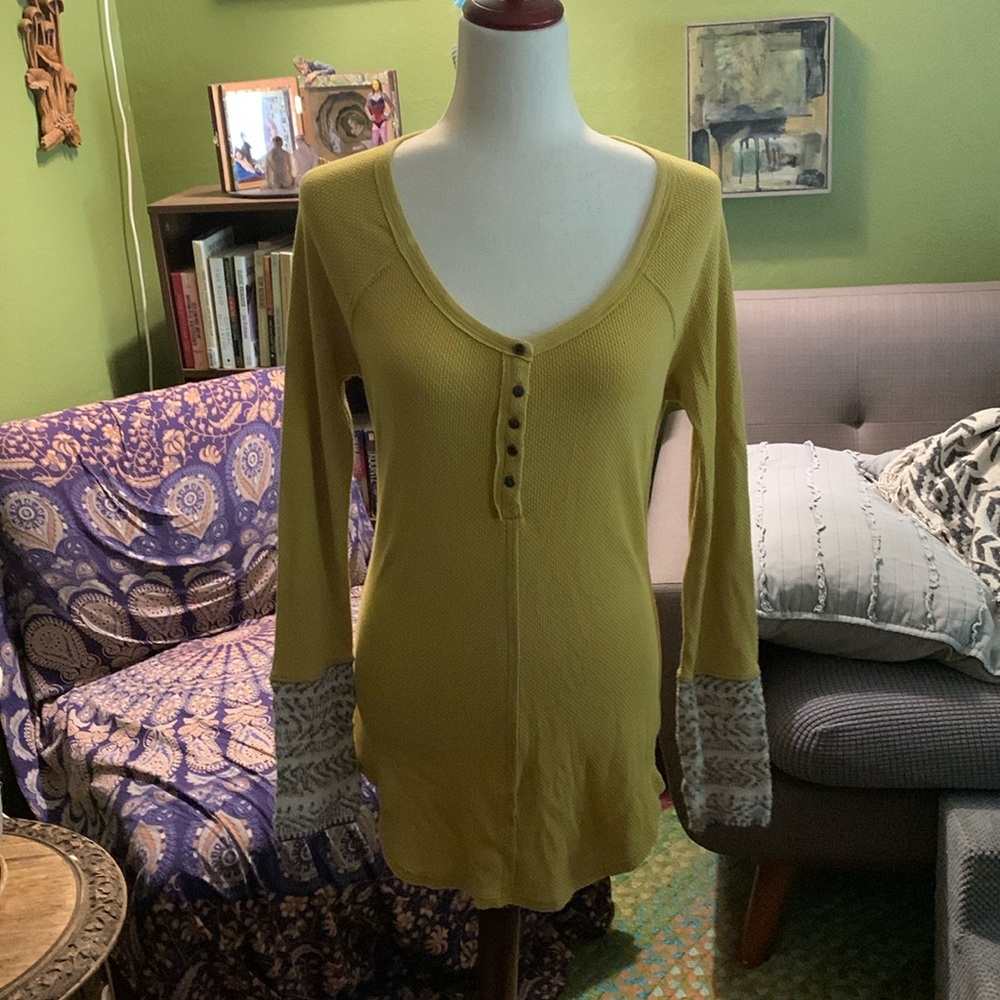 Free People Cozy Craft Alpine Cuff Waffle-Knit Thermal Tunic. Size Large.